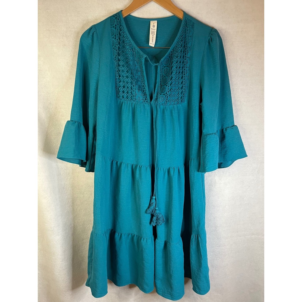 Blooming Jelly tiered tunic dress teal Sz S‎ boho peasant babydoll NWOT